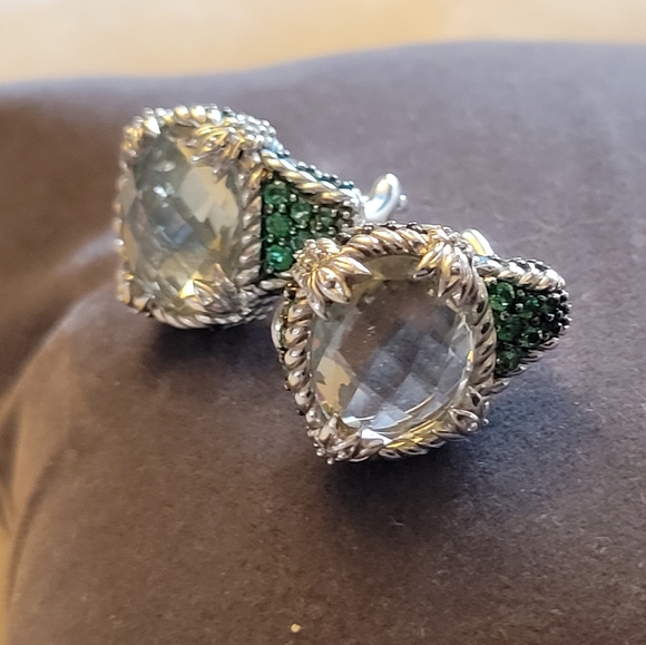 Judith Ripka green Amethyst and Tsavorite sterling earrings - Picture 4 of 4